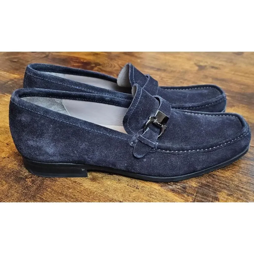 Men's Salvatore‎ Ferragamo Gancini Buckle Dark Navy Suede Loafer US Size 8.5 EUC